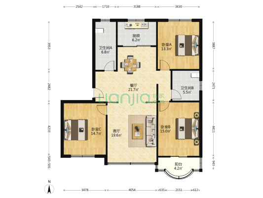 金汇公寓 3室2厅2卫 127平方