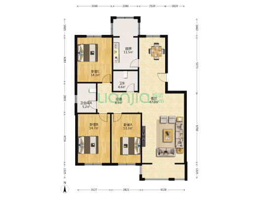 迎春园 3室1厅2卫 142平方