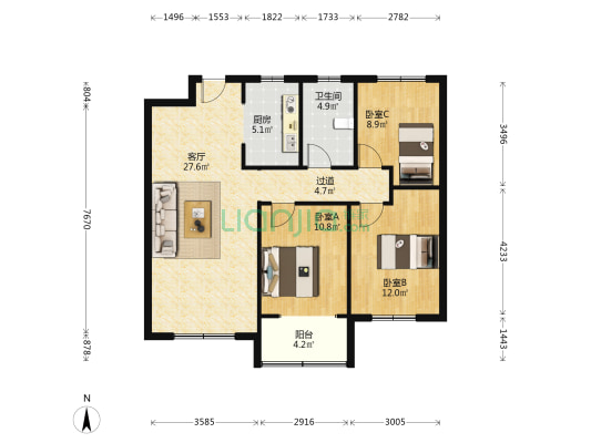 桂园中心学府 3室1厅1卫 116平方