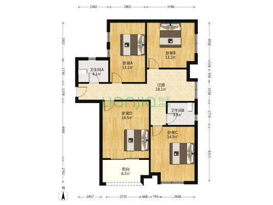 天汇龙城龙腾苑（一期） 4室0厅2卫 116平方