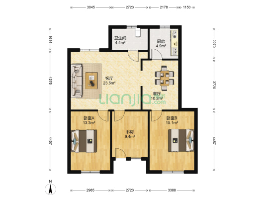 香山小区(义乌市) 3室2厅1卫 117平方