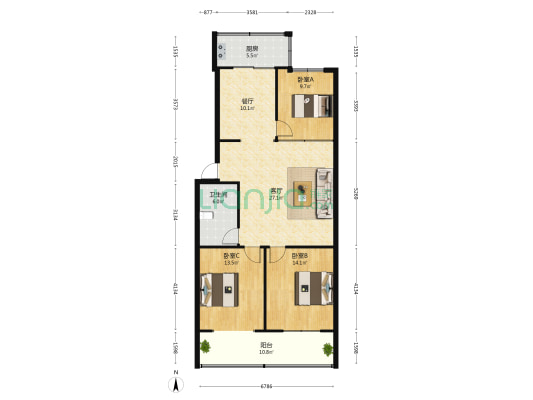 利民社区109号院 3室2厅1卫 107平方