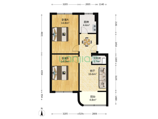 东大街242号 2室1厅1卫 68平方