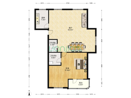 龙汉城市花园 1室1厅2卫 147平方