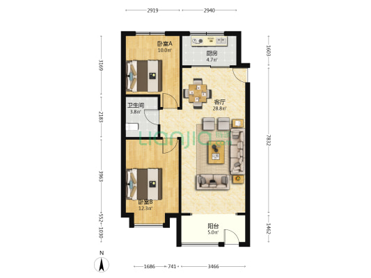 盛德紫悦府 2室1厅1卫 88平方