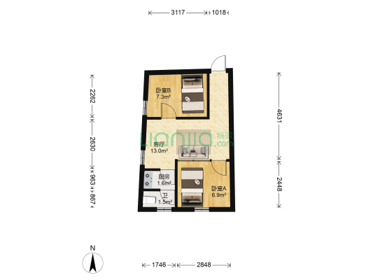 梯云东路 2室1厅1卫 71平方