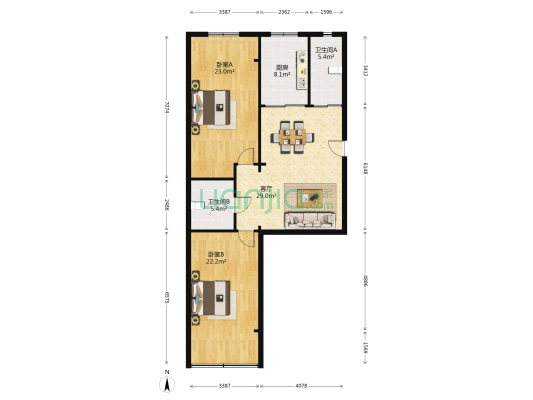 城乡工业设计院家属院 2室1厅2卫 115平方