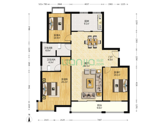 利民花园 3室1厅2卫 140平方