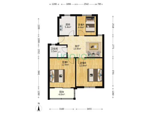 桃源小区(江北) 3室1厅1卫 74平方