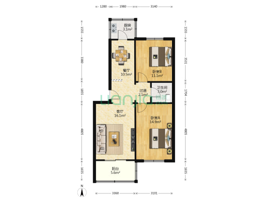安宁区政府家属院 2室2厅1卫 87平方