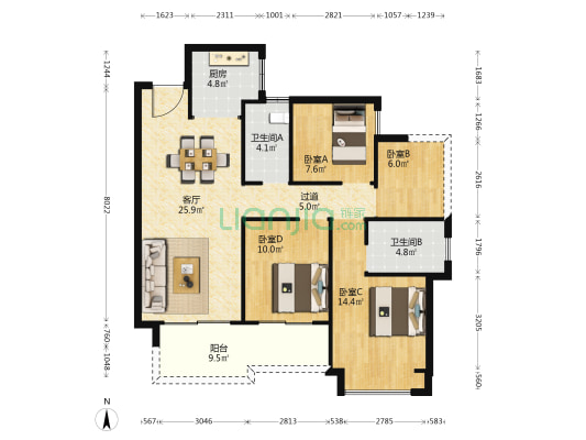中洲南麓院 4室1厅2卫 112平方