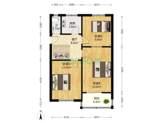 建工小区 3室1厅1卫 70平方