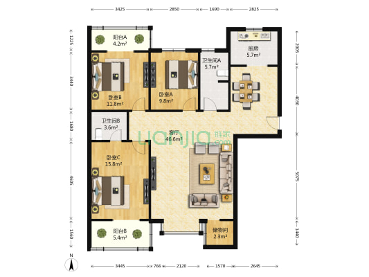 首府尚苑 3室1厅2卫 150平方