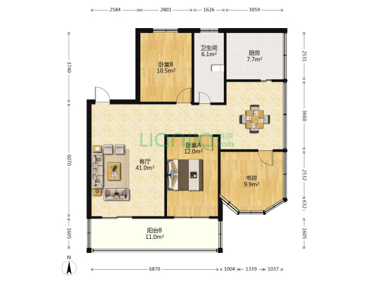 阳光绿洲湾 3室1厅1卫 89平方