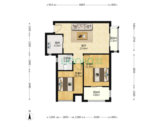 君融天湖 2室1厅1卫 79平方