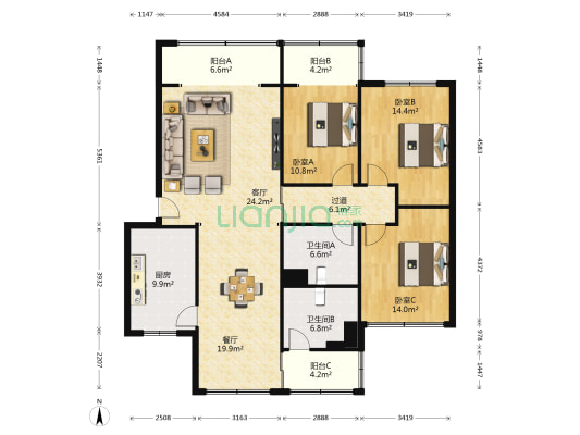 长江东路180号 3室2厅2卫 138平方