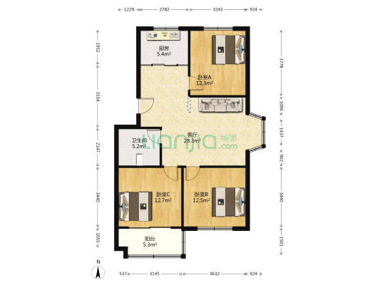 光大海滨家园 3室1厅1卫 97平方