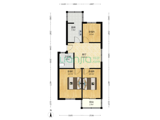 市政新颜小区 3室1厅1卫 72平方