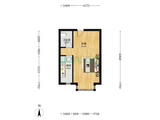 五彩阳光城二期(箐华府) 1室0厅1卫 48平方