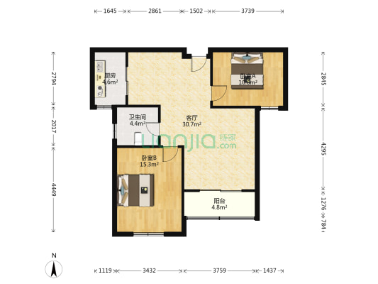 梅荆花苑三期-东 2室1厅1卫 91平方