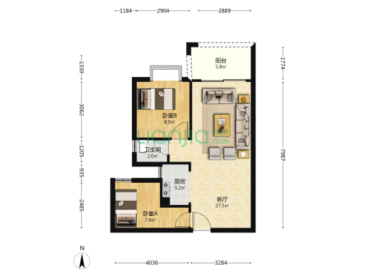 嘉园楼 2室1厅1卫 70平方