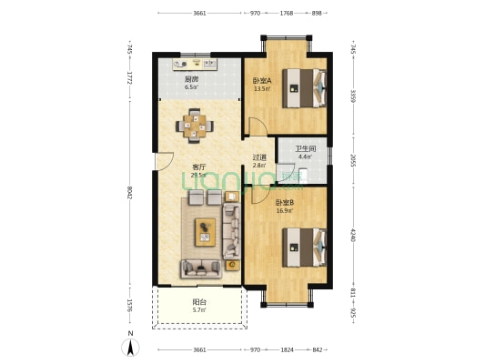 吉祥苑 2室1厅1卫 91平方
