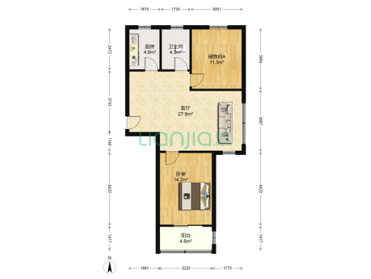 泰伯花苑三区 1室1厅1卫 92平方