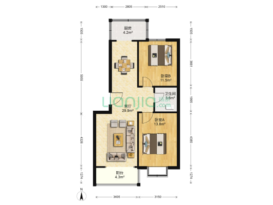 怡景花园 2室1厅1卫 87平方