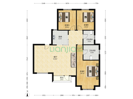 精装洋房  一梯一户大三居  双明卫 房本满二  急售-户型图