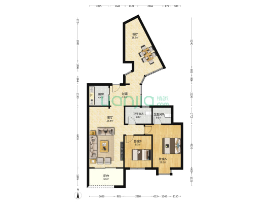 兴港花园四期 2室2厅2卫 93平方