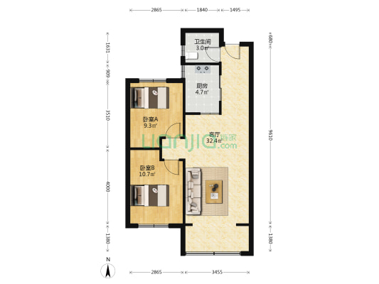 佰和衡园 2室1厅1卫 87平方
