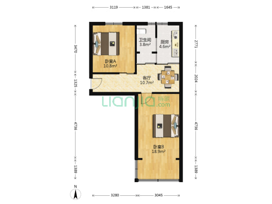 文二路37号 2室1厅1卫 56平方