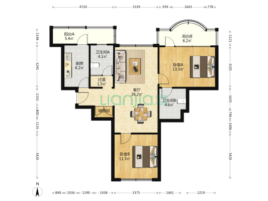 金龙公寓(长宁) 2室1厅2卫 103平方