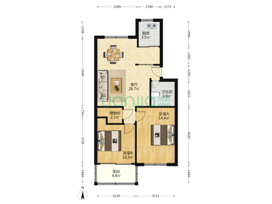 和家锦园 2室1厅1卫 80平方