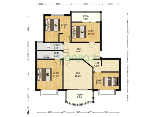 莲宏苑 4室2厅1卫 110平方