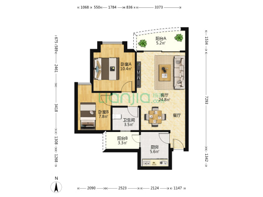 夏美村 2室1厅1卫 68平方