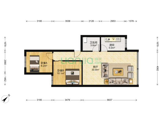 黄花街12号 2室1厅1卫 68平方