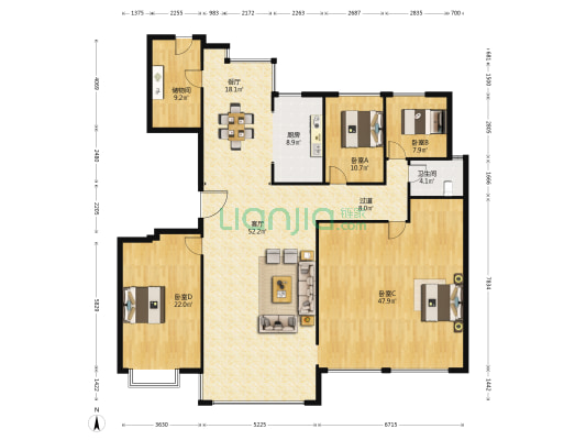 亚星观邸 4室2厅1卫 236平方