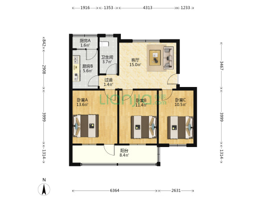 中牟县农校家属院 3室1厅1卫 84平方