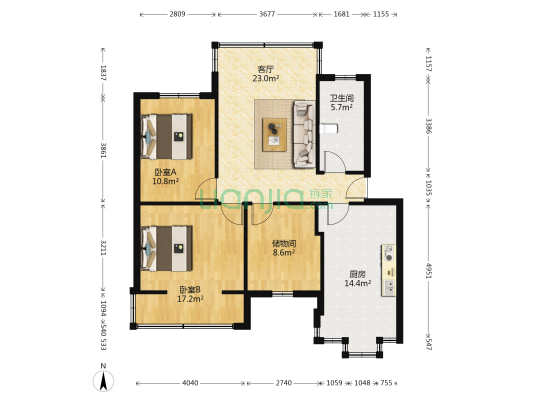 国航小区 2室1厅1卫 92平方