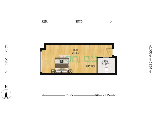 珠江国际公馆 1室0厅1卫 45平方