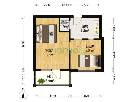 鞍山路3号 2室0厅1卫 42平方