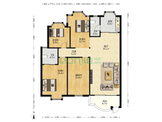 富泽苑 3室1厅2卫 118平方