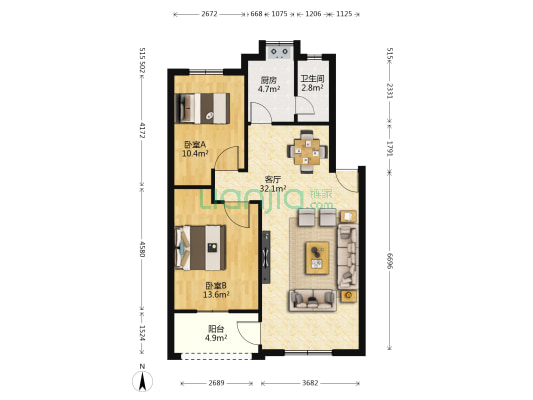 长沙锻压机床厂 2室1厅1卫 81平方