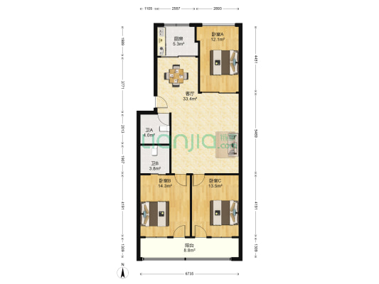 站前路2号院 3室1厅2卫 112平方