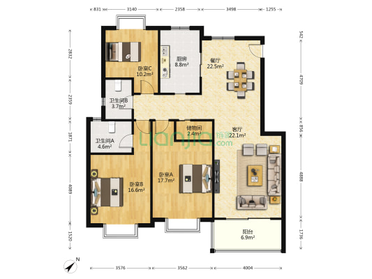和华名苑 3室2厅2卫 142平方