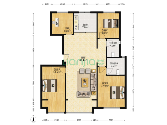 荣盛城（二期） 4室1厅2卫 134平方
