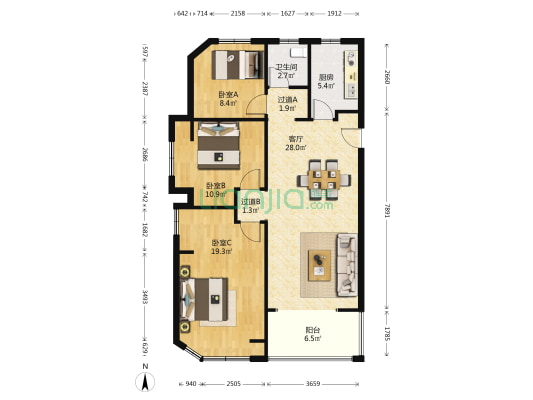 金浦御龙湾G区 3室1厅1卫 111平方