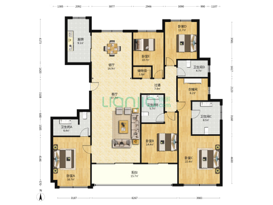 枫汀云邸 5室2厅4卫 234平方