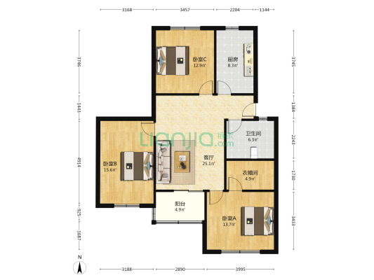 三桥小区 3室1厅1卫 108平方